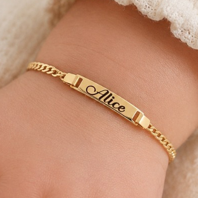 Pulseira para Bebê Ouro 18K banhado Nome personalizado gravado