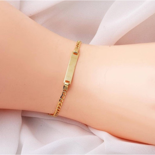 Pulseira Presente Gravidez Chapa Gravação Nome Bebe Banhado Ouro 18k Menino Menina