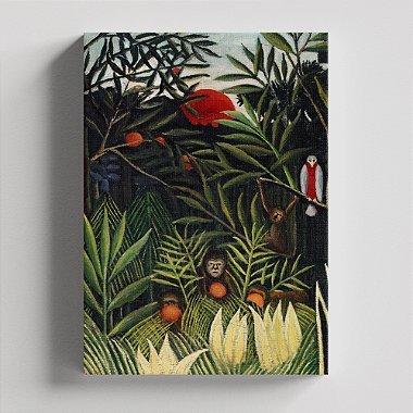 Quadro Canvas Monkeys and parrot in the virgin forest Borda Infinita 40x60cm