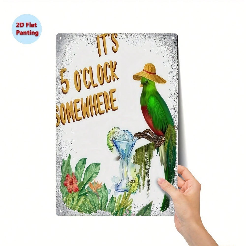 CIFbuy Tropical Parrot Cocktail Metal Sign Decoração De Bar Vintage 8x12