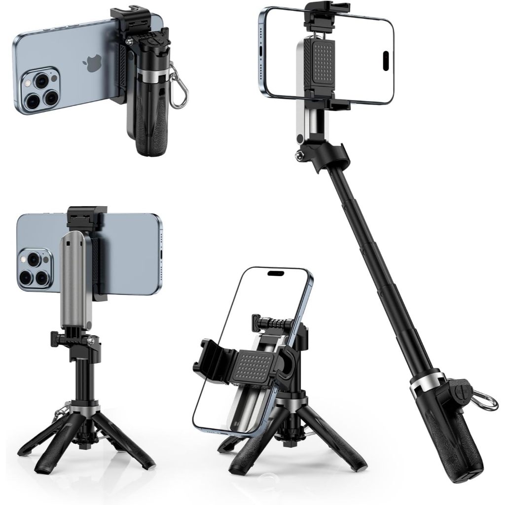 Mini Bastao de Selfie Portatil 3 em 1 para Celular com Quatro Cantos e Suporte Ajustavel para Fotos e Videos