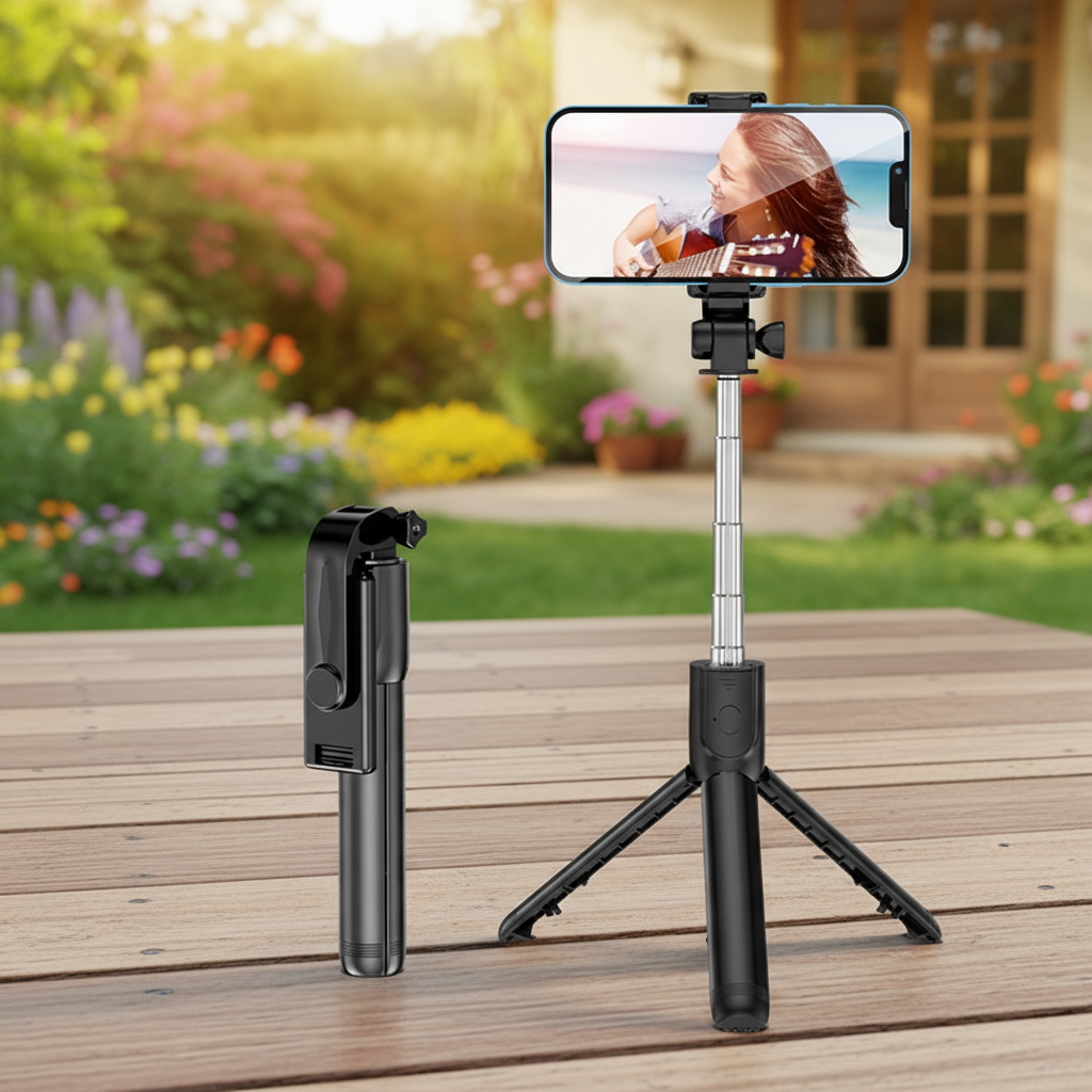 Mini Tripé Sem Fio Suporte Pau de Selfie com Controle Remoto para Suporte de Celular e Transmissão ao Vivo
