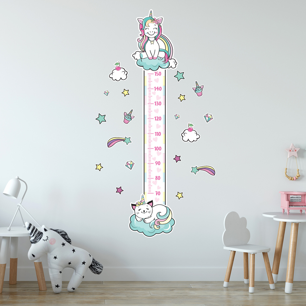 Adesivo de Parede Unicórnio Teen Régua Medidora Infantil 152cm