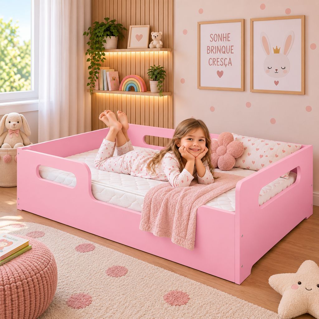 Cama Montessoriana Infantil Juvenil Criança 152cm Moderna Segura Resistente