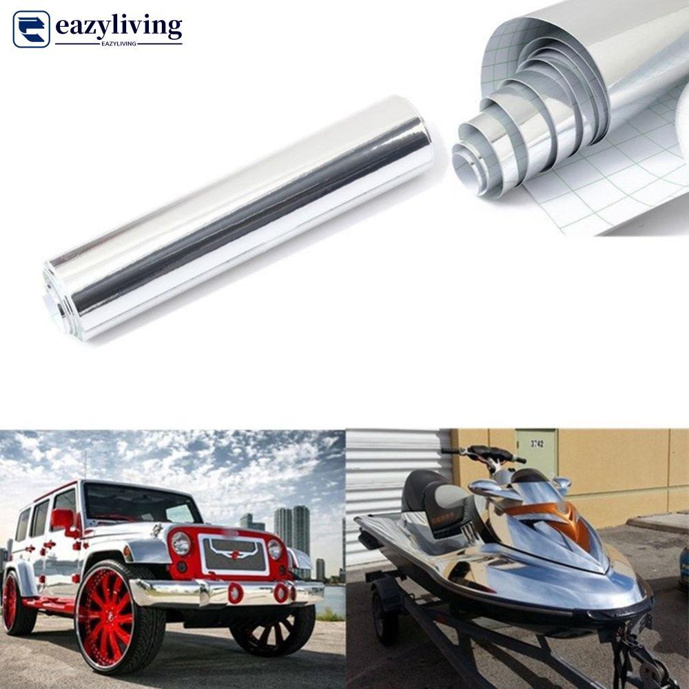 EAZYLIVING 1Pc 152cm Prata Cromo Espelho Vinil Envoltório Filme Adesivo Do Carro Decalque Folha Bolha Livre 8x60'H1Z1