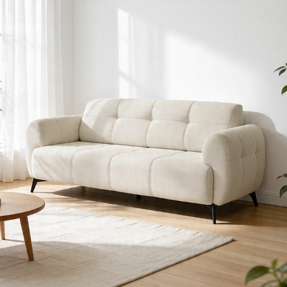 Poltrona Namoradeira 2 Lugares 152cm Pés Industrial Arav K01 Linho Bege - Lyam Decor