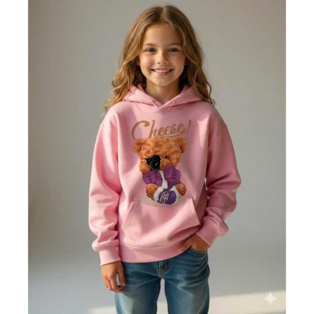 Moletom Infantil Estampado Menina Menino Canguru Com Capuz  00% Algodão Little Stitch na Promoção Ursinho