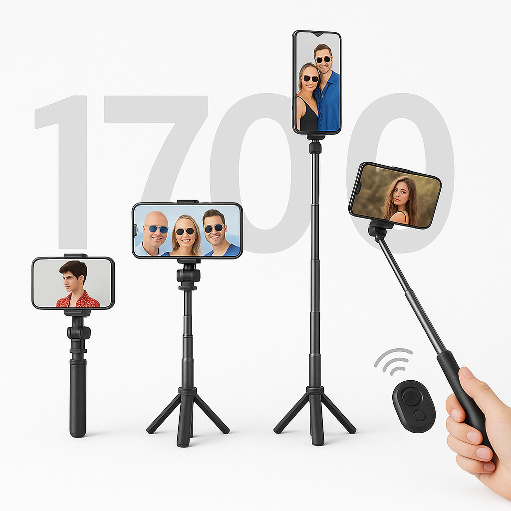 Tripé para Celular 1.70m Grande e Compacto Regulável Alumínio  Suporte Bastão Pau de Selfie