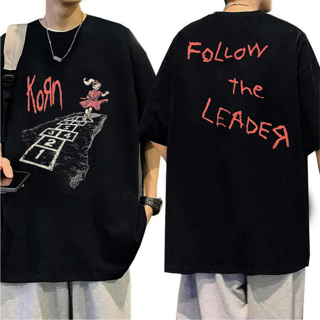 2026 Camiseta Masculina Feminina Estampa Korn Follow The Leader Dupla Face T-shirt Unissex Streetwear Envio Imediato