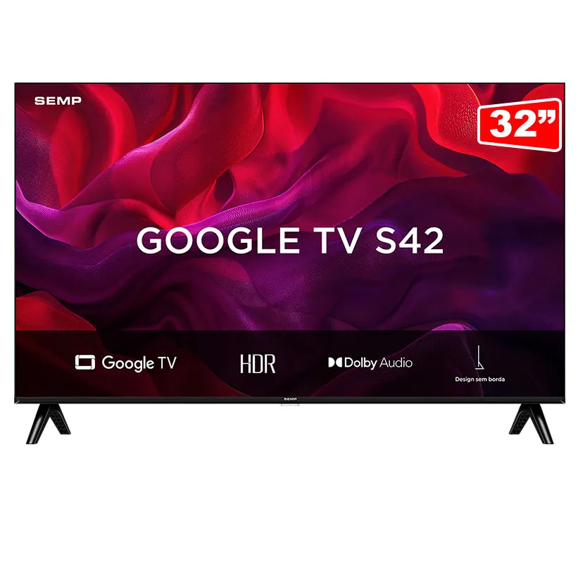 Smart TV SEMP 32S42 32 Polegadas HD LED Google TV HDR10 Wi-Fi Bluetooth 2 HDMI
