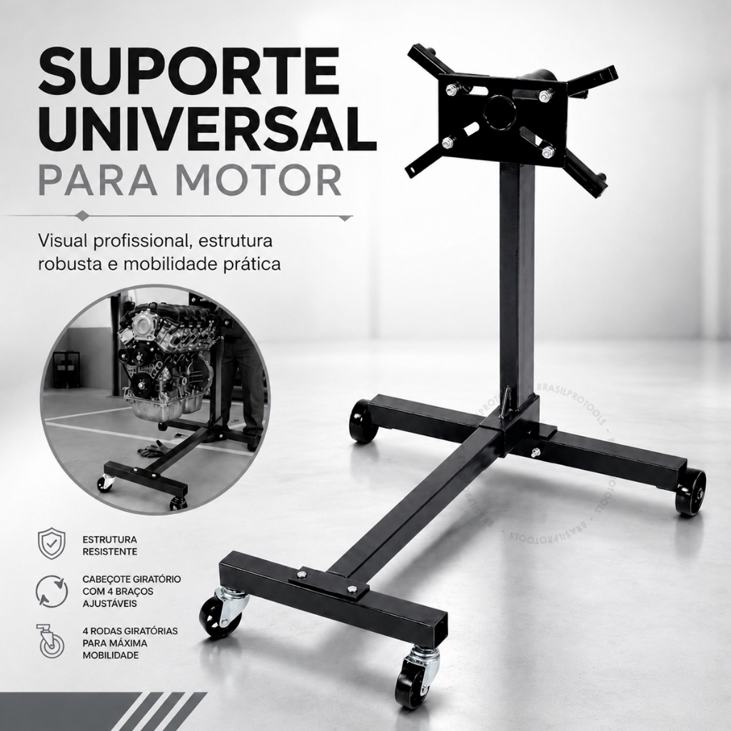 Suporte Universal para Motor 4cc e 6cc Barra Reforçada Regulável para Manutenção Automotiva