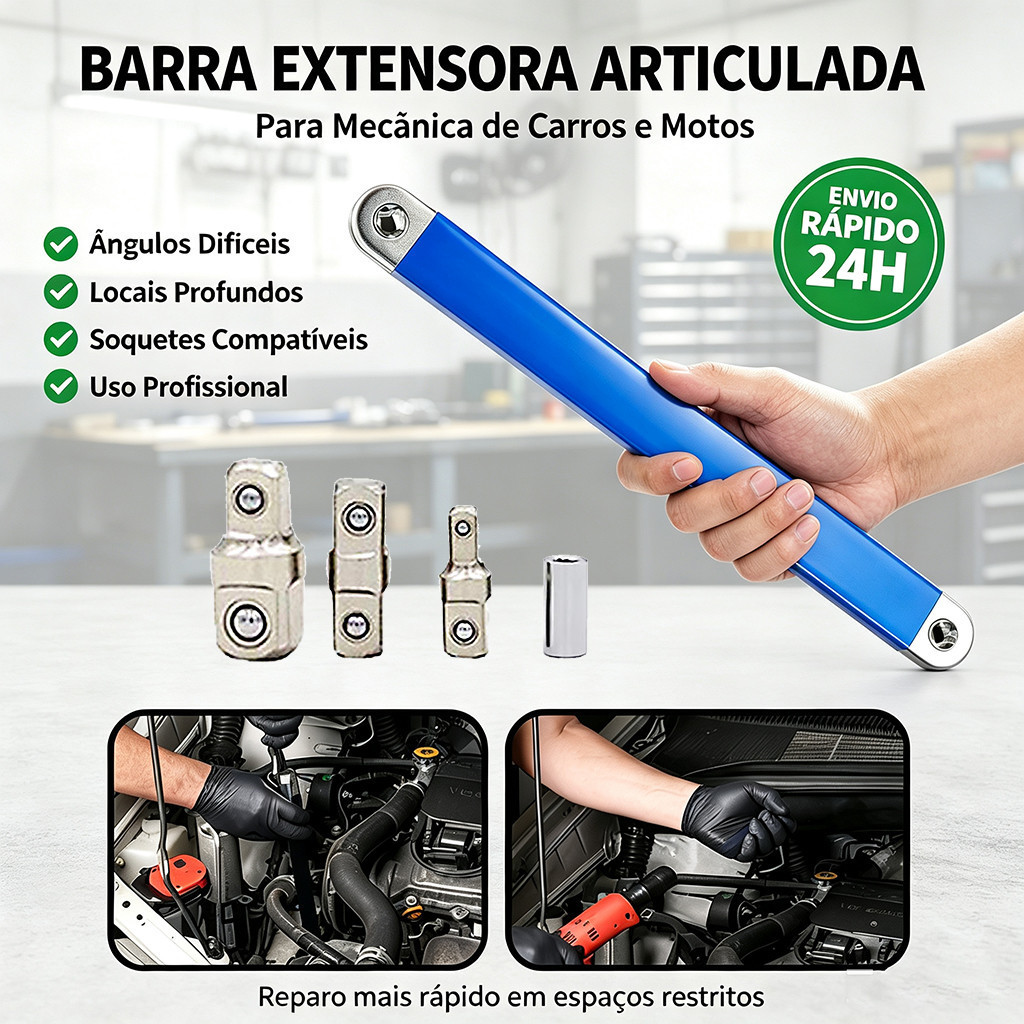 Kit Extensão para Catraca Aço Carbono - Ideal para Espacos Apertados no Motor