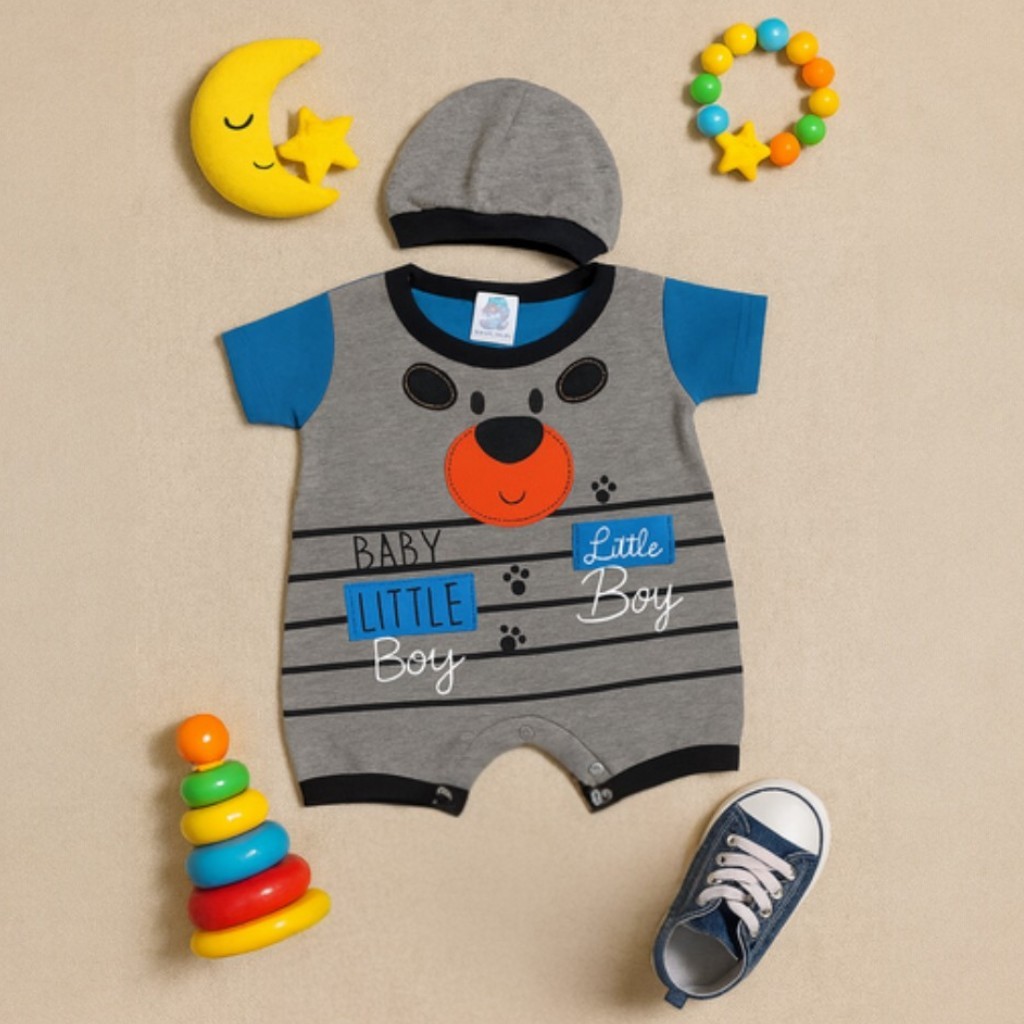 Macacão Bebê Little Boy Algodão Menino RN Infantil Roupa Confortável Fofinha com Gorrinho
