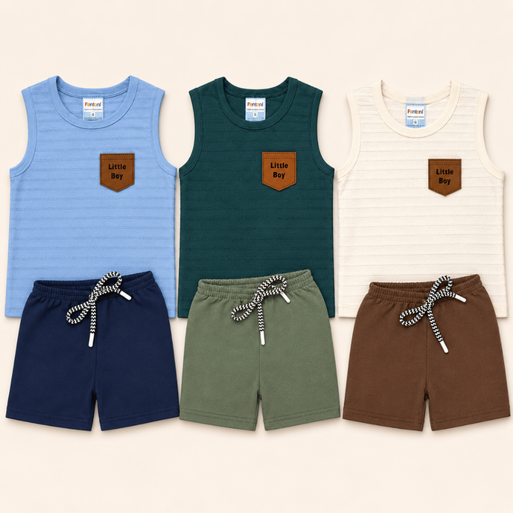 Conjunto Regata Little Boy e Short Tamanho P, M, G Roupa de Verão de Bebe Menino