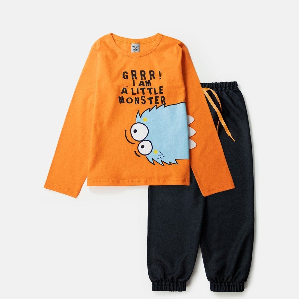 Conjunto Infantil Menino Meia Estação Algodão Laranja A Little Monster Keki Boys - 02 ao 12