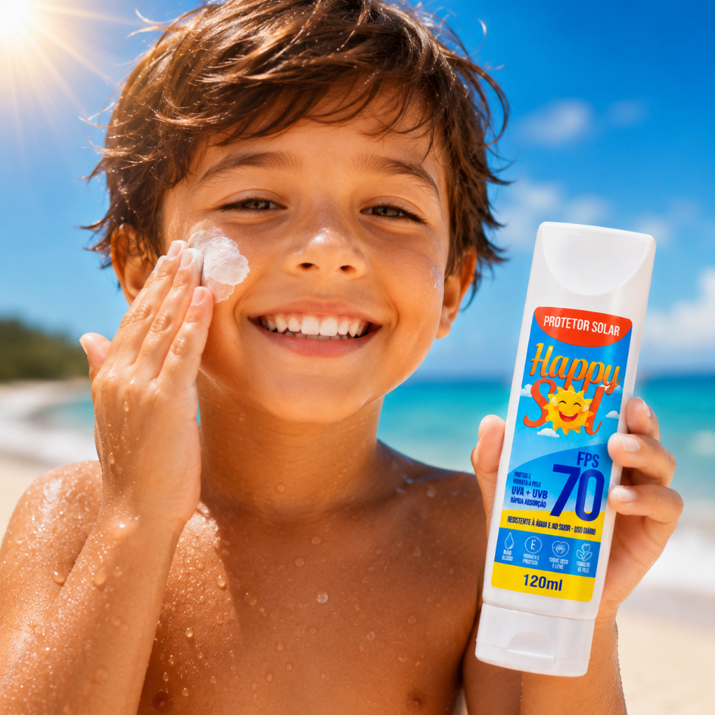 Protetor Solar Happy Sol 70 FPS -150 ML - PODE SER USADO EM CRIANÇAS, TOQUE SECO, NAO ARDE OLHOS