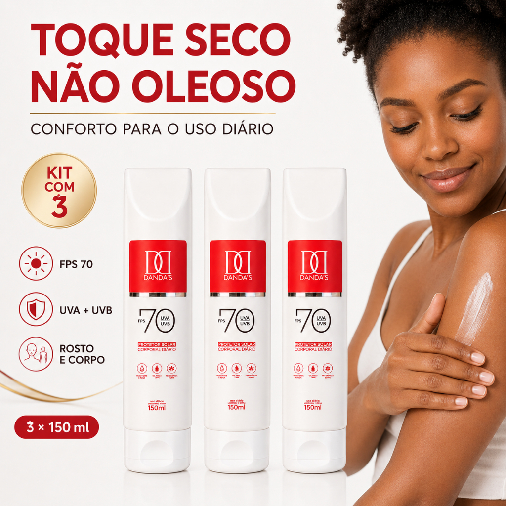 kit com 3 Antissinais, Protetor solar DANDAS Fps 70, 120 ml com Toque seco, PRAIA, NAO ARDE OS OLHOS
