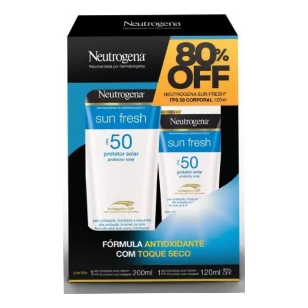 Kit Protetor Solar Neutrogena Sun Fresh FPS 50 200ml + 120ml Proteção UVA e UVB para Uso Diário e Exposição ao Sol