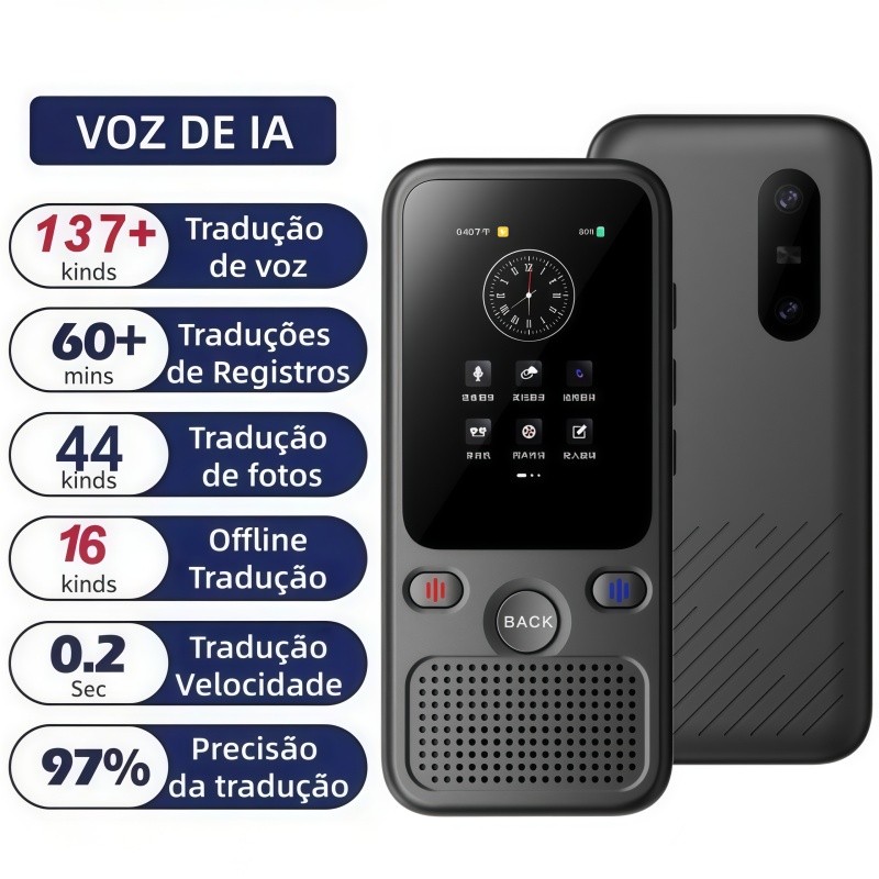 Tradutor Inteligente T20 Voz Offline WiFi 160 Idiomas Foto 75 Línguas Gravador Viagem Negócios
