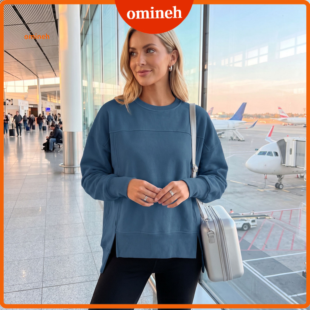 Women Crewneck Sweatshirts Autumn Winter Clothing Women’s Crew Neck Sweatshirt Loose Fit Drop Shoulder Pullover with S