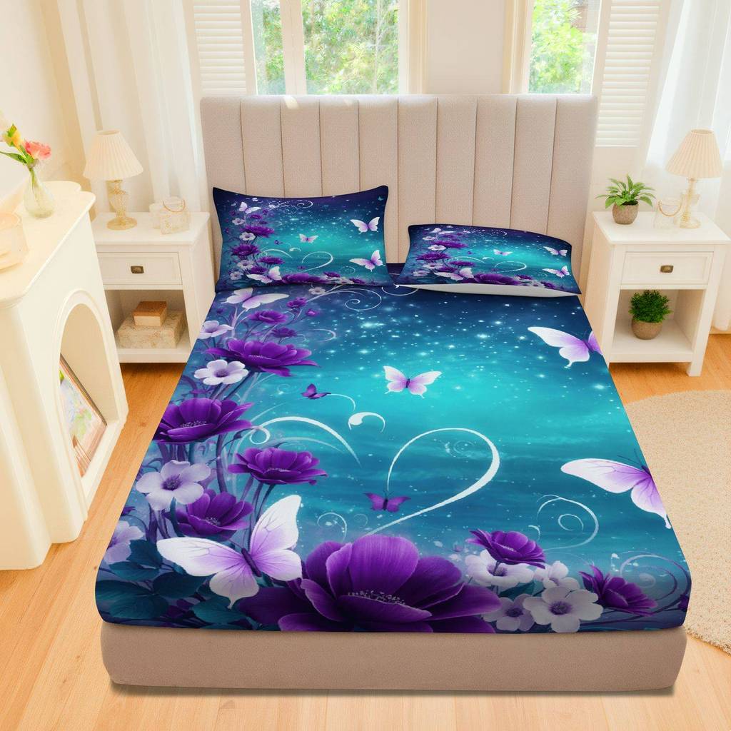 Conjunto De3Lençóis Florais Estrelados Borboleta (1Lençol2 Fronhas, Coreless)Inspirado Na Primavera