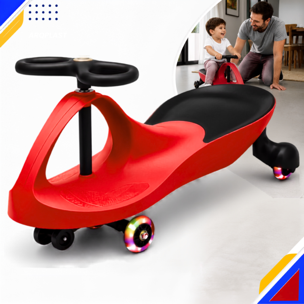 Carro Ginga Infantil com Rodinhas Led Movimento Manual Suporta Até 100Kg Cordenação Motora