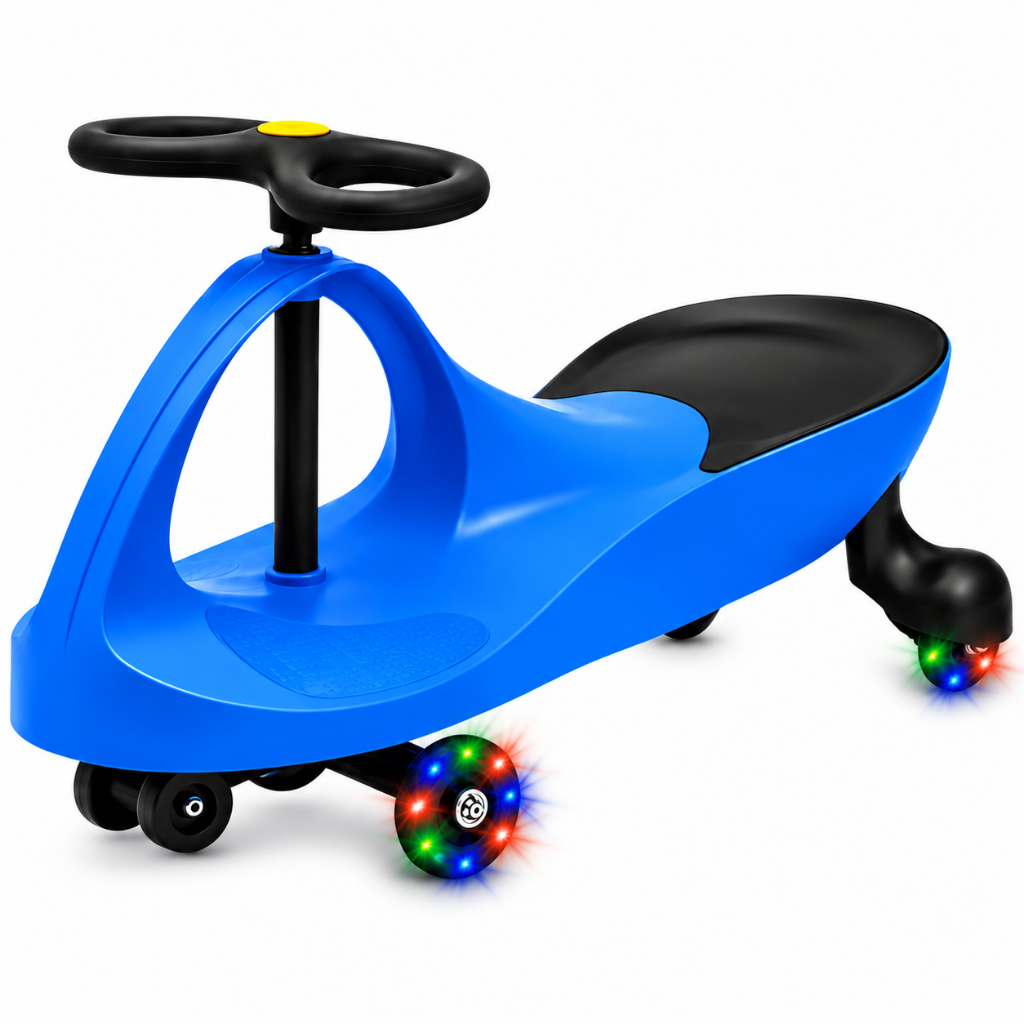 Carrinho Ginga Infantil com Rodinhas Led Movimento Manual Suporta Até 100Kg Coordenação Motora