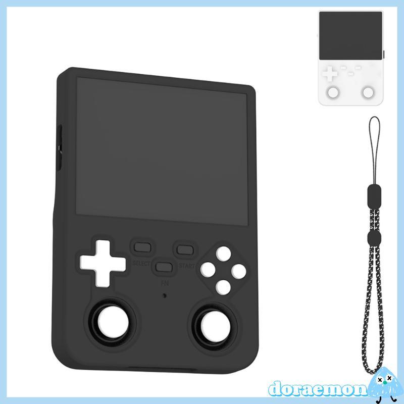 Contoured Handheld Gaming Console Case Capa Silicone Preta Aberturas Tela E Controle Lanyard Anexos
