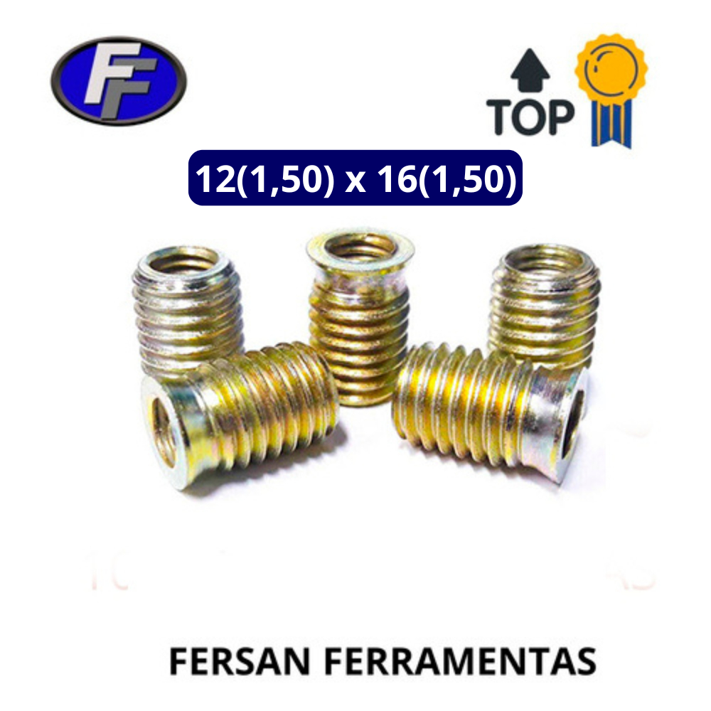 Kit com 10 Torquilhos de Aço 12mm (1,50”) x 16mm (1,50”) - Rosca Reforço para Reparos de Rosca
