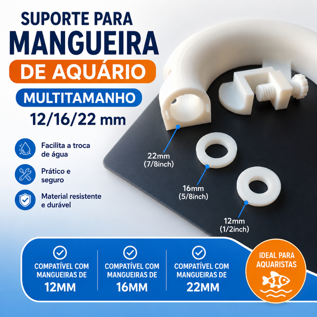 Suporte Mangueira Aquário Troca de Água 12mm 16mm 22mm com Presilha
