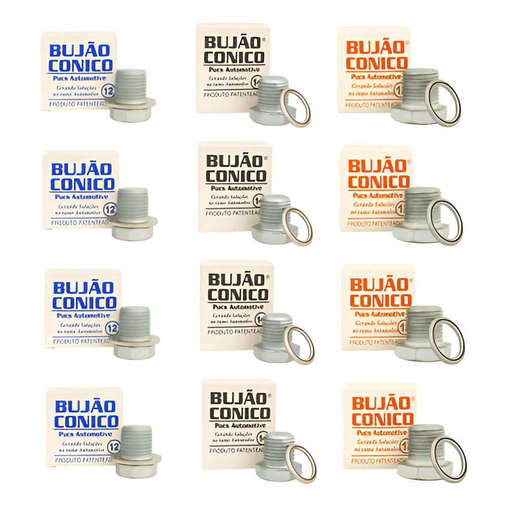 Kit Bujão Cônico Recuperador Carter 12mm 14mm 16mm 12 Peças
