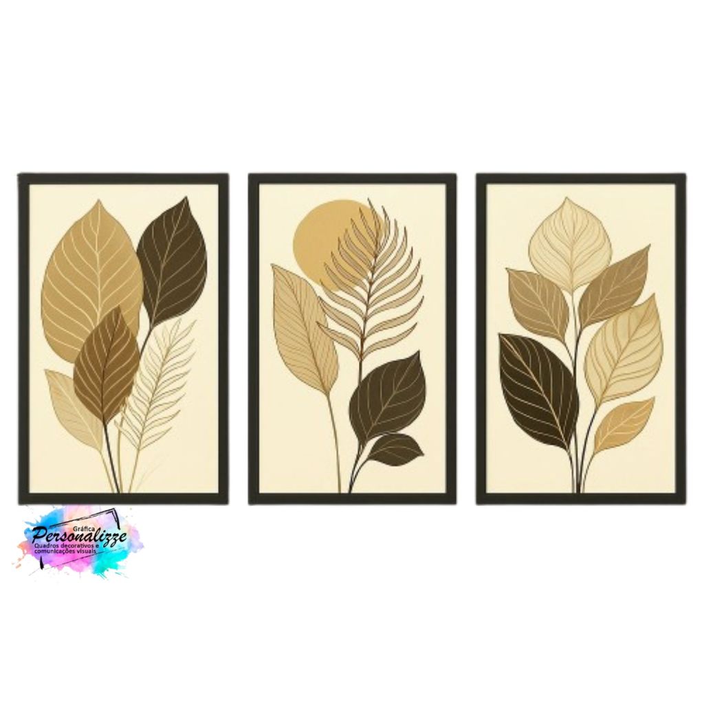 Quadro Decorativo Mosaico 50x30 Folhas Folhagem Bege Sala cozinha Quarto Hall Premium Luxo