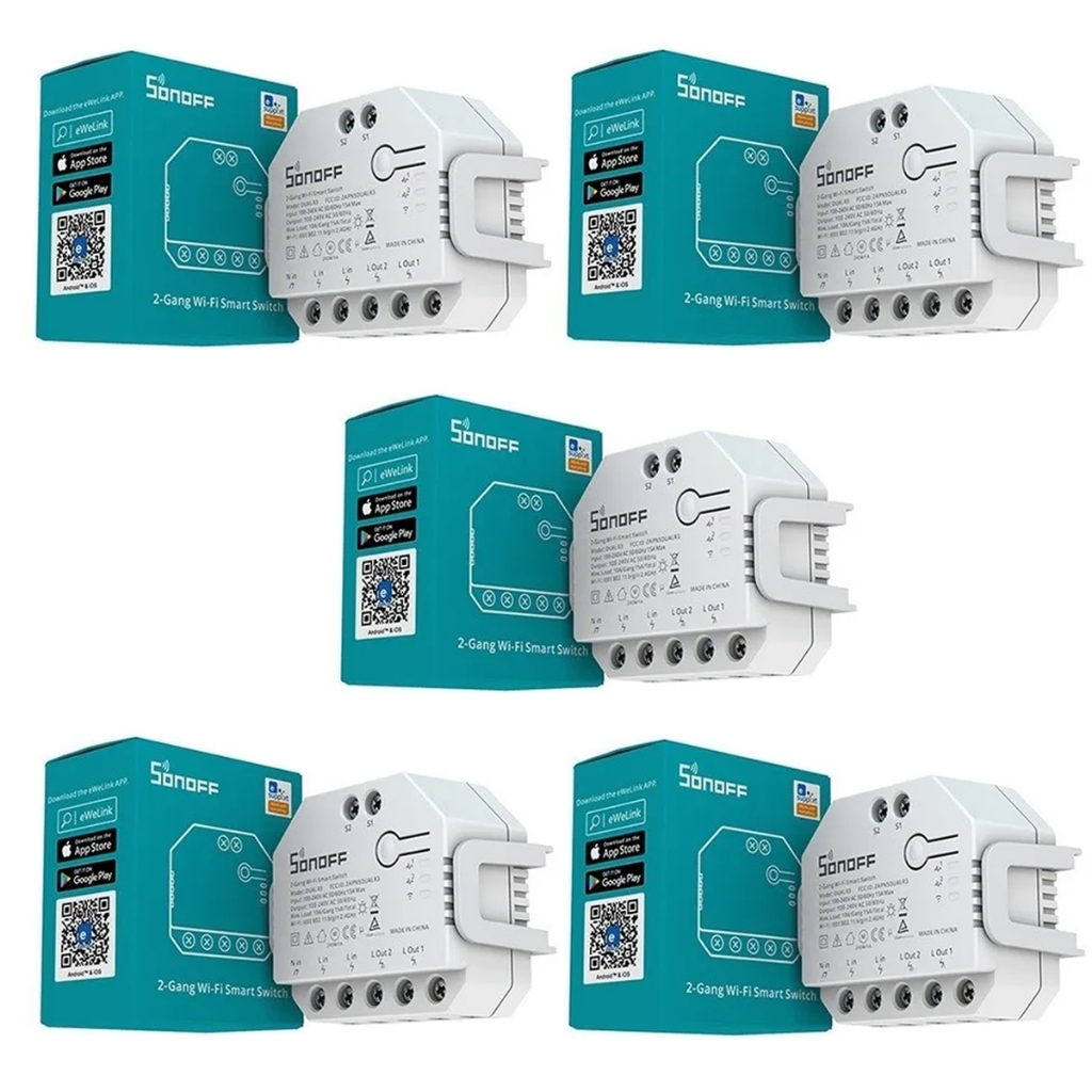 Kit 5 Sonoff Dual R3 Automação 2ch Wifi Motor Cortina Persiana