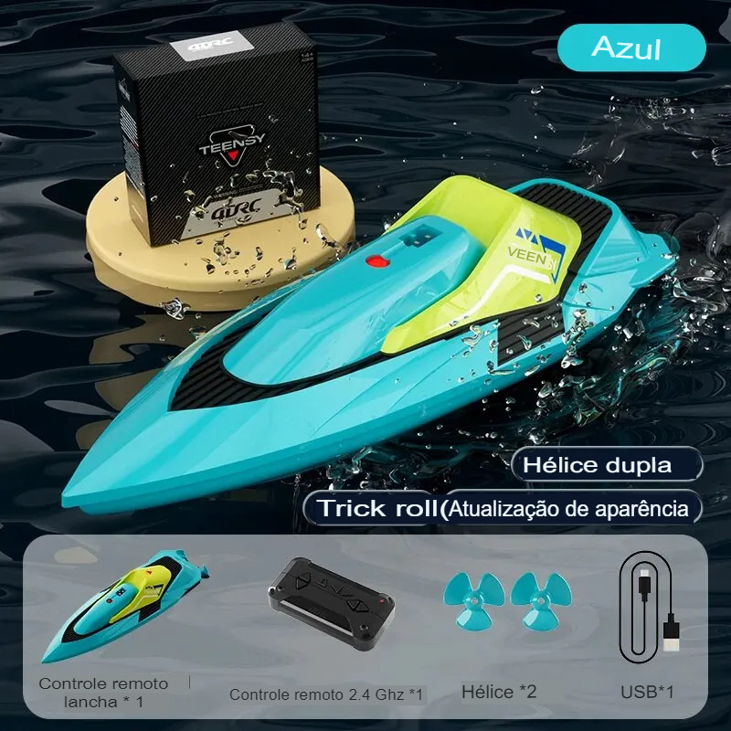 Barco de Alta Velocidade com Controle Remoto 2.4G, Dual Motor, 10 km/h
