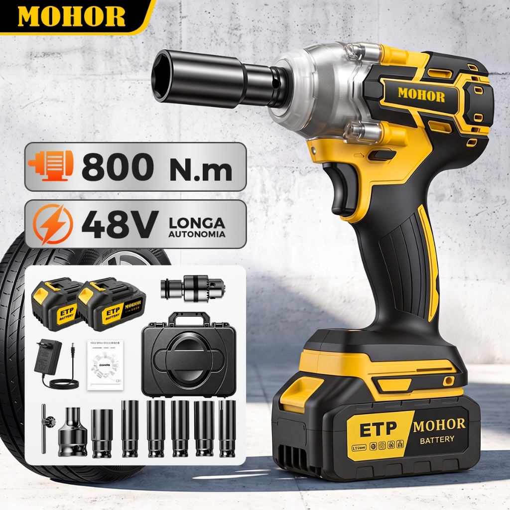 Chave De Impacto Elétrica 800NM  Motor Brushless 2 Bateria 48V Dual voltage