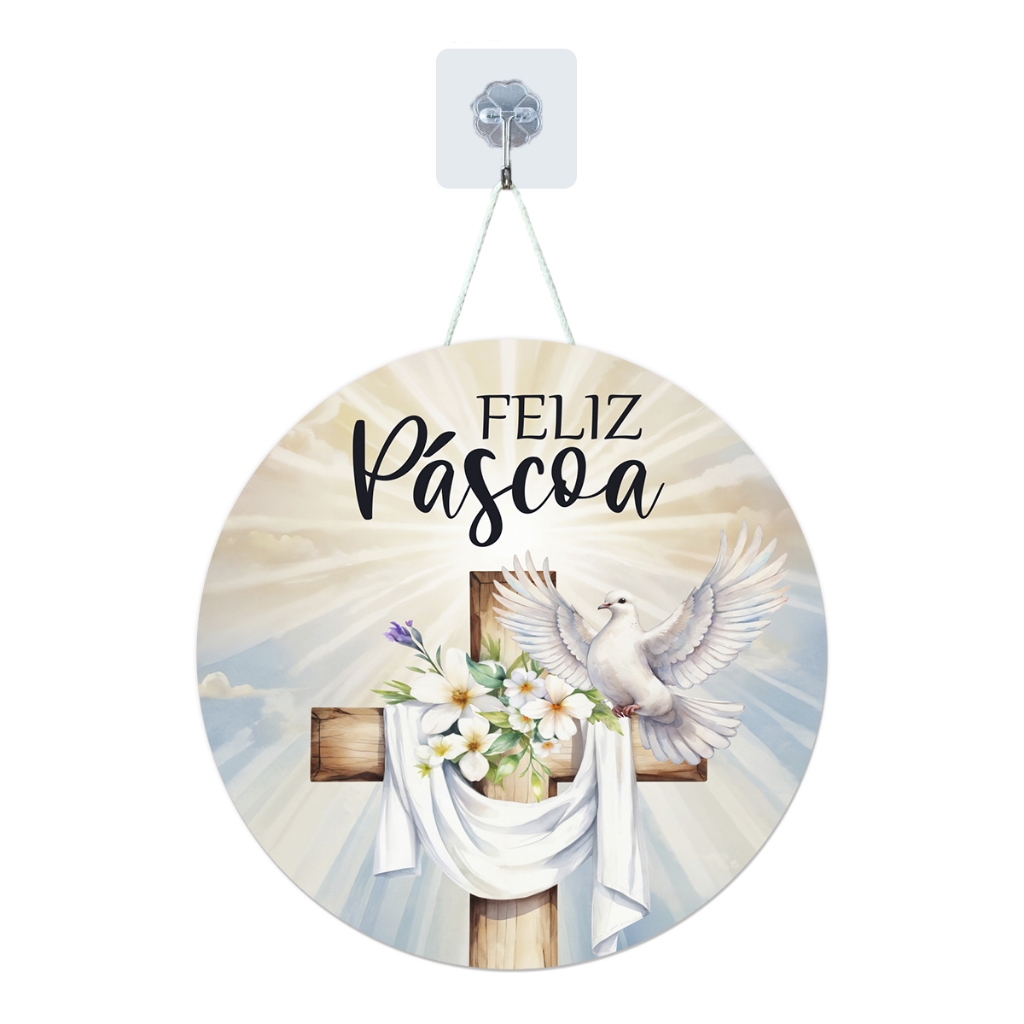 Placa Enfeite Porta Guirlanda Decorativa MDF Adesivado Páscoa Cristã Coelho 25cm