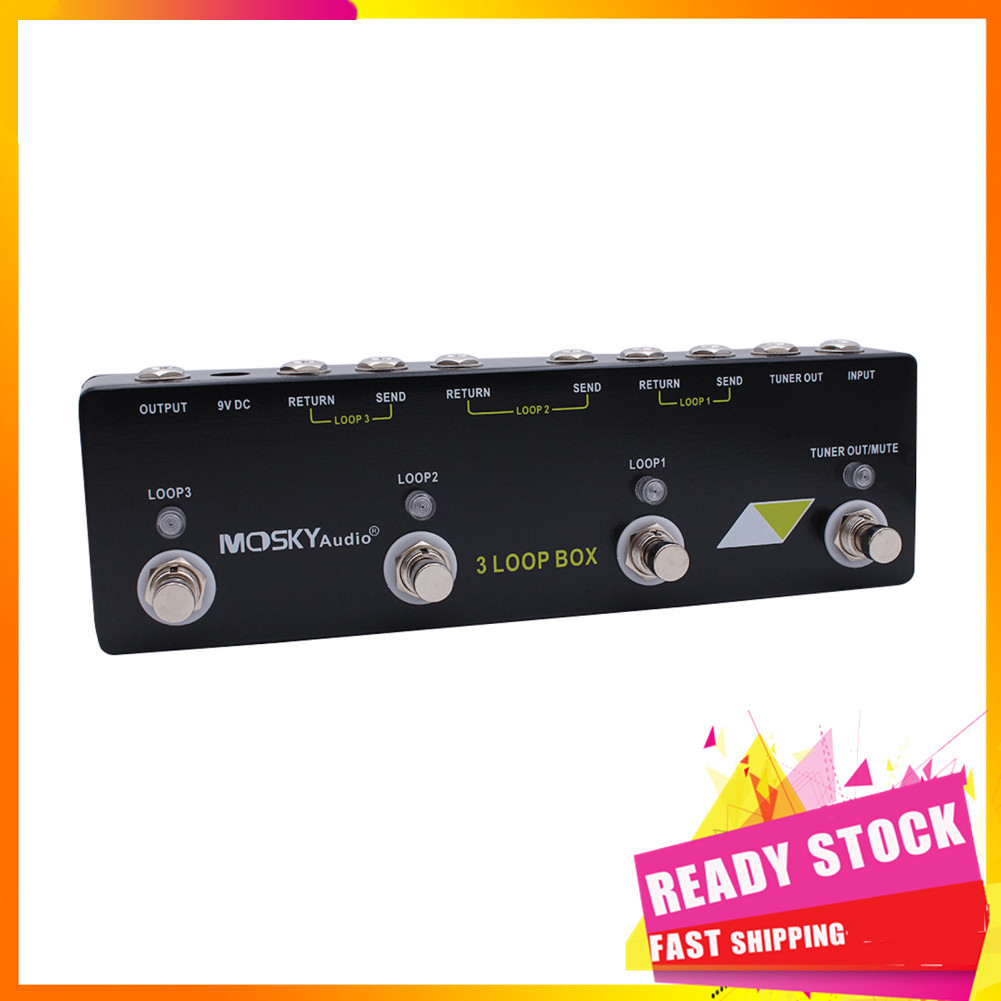 gfgfgfgg MOSKYAUDIO 3 Loop Box Pedal de efeito de guitarra com seleção de canal True Bypass Effects Switcher Alumínio