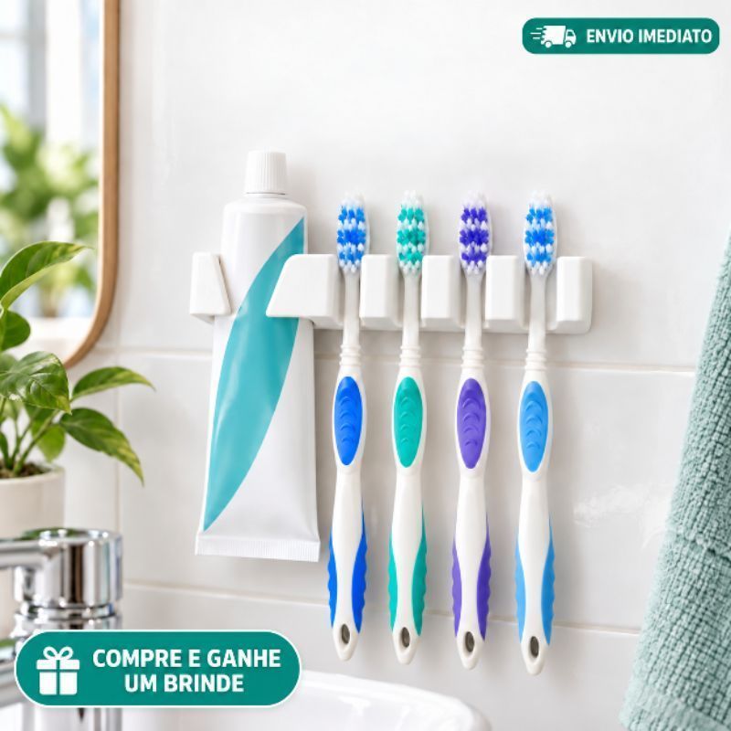 Suporte Para Escovas de Dente e Pasta Organizador de Parede 5 em 1 Moderno com 3M Porta Escova Organizador de Banheiro
