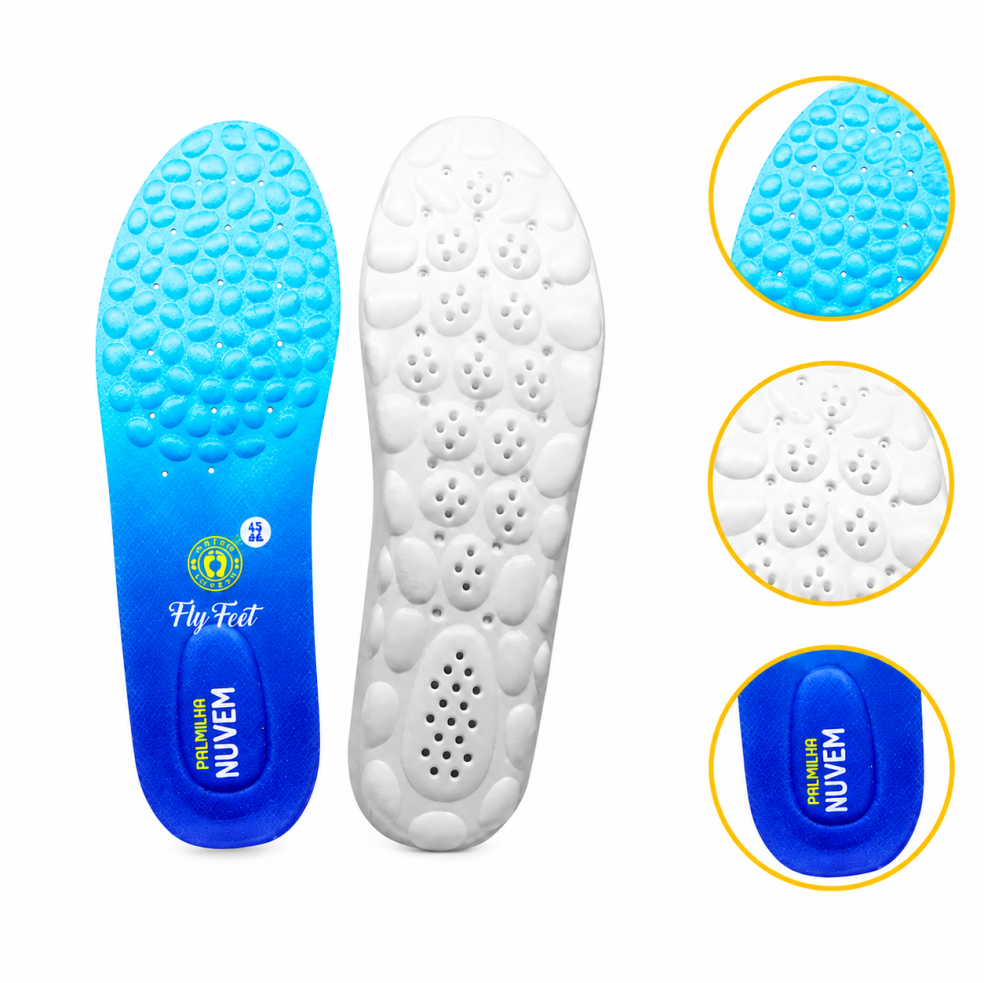 Palmilha Ortopédica Fly Feet Nuvem Ortho Pauher Confortável Suáve Macio Proteção Absorção Impacto