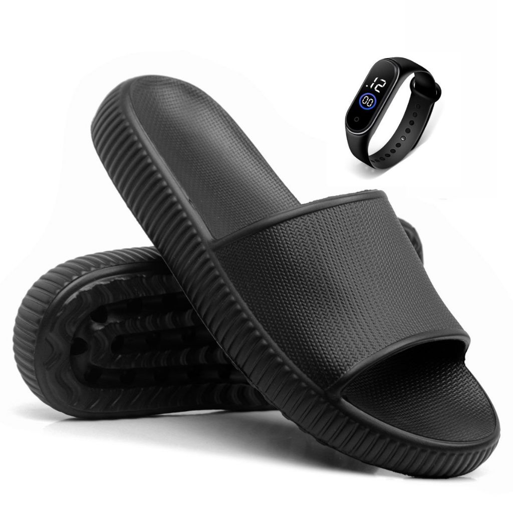 Kit Chinelo Sandália Masculino Fly Feet Slide Nuvem E.V.A Confortável Ortopédico Macio+ Relógio
