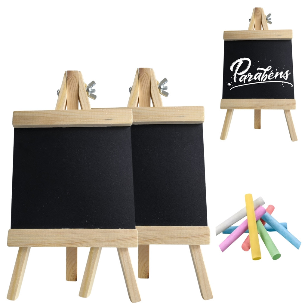 2 Mini Lousas Cavalete Madeira Porta Recados 23x12cm Your House
