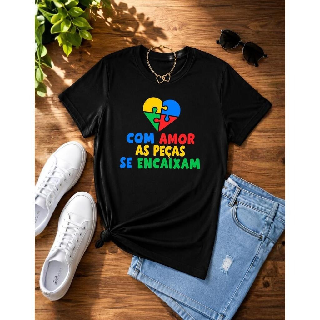 Camiseta Feminina Oversized Autism Love Camisa Conscientização Autism
