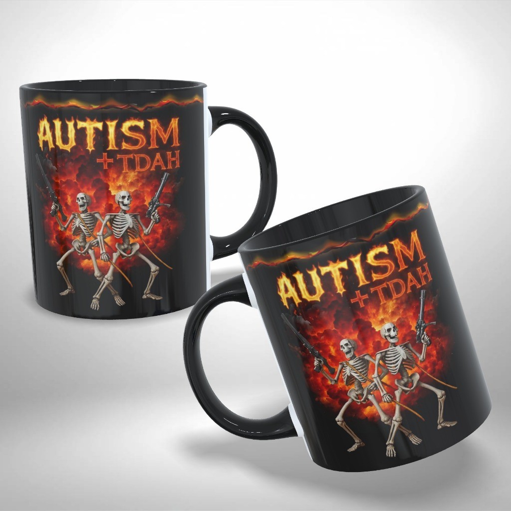 Caneca Personalizada Autism + Tdah Caveirinha Meme Presente