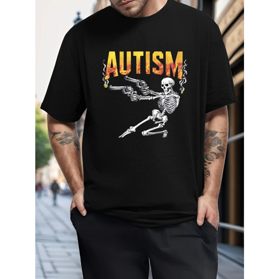 [Camiseta Premium em Algodão Puro]GXG Camiseta Unissex - Estampa Divertida com Design de AUTISM e Chamas, 100% Algodão P