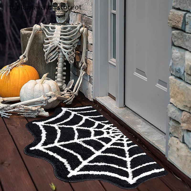 TOL 1PC Cristal Veludo Tapete Alienígena Halloween Festa De Terror Bla Aranha Web Entrada Porta Decoração Pé BR