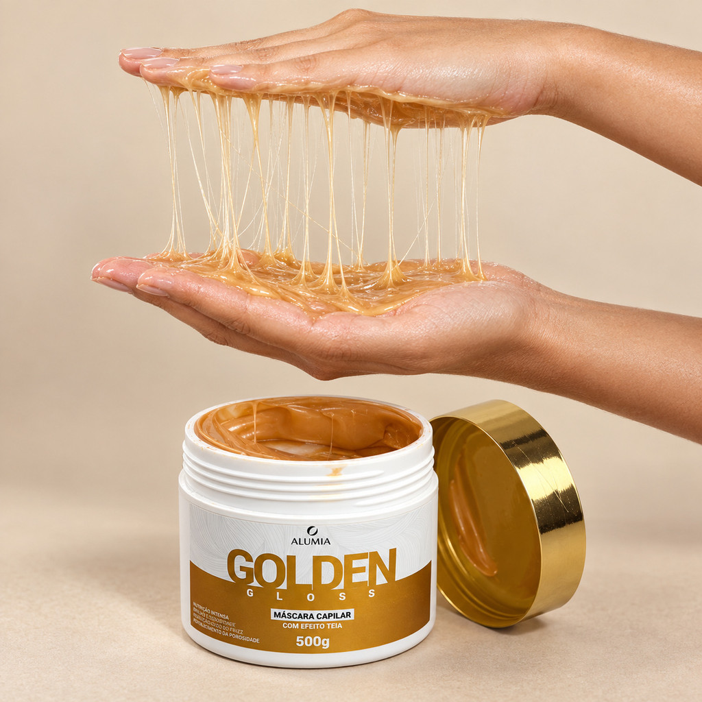 Máscara Efeito Teia Golden Gloss Alumia 500g Nutrição Intensa Argan Marula Brilho Antifrizz