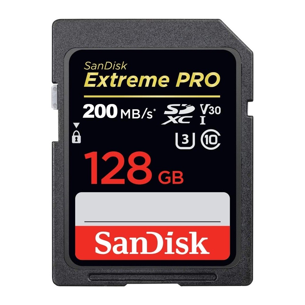 Cartão Memória SD Sdxc Sandisk 128gb Extreme Pro Classe 10 U3/4K/V30 200Mbs Para Câmeras Filmadoras Drones Notebook