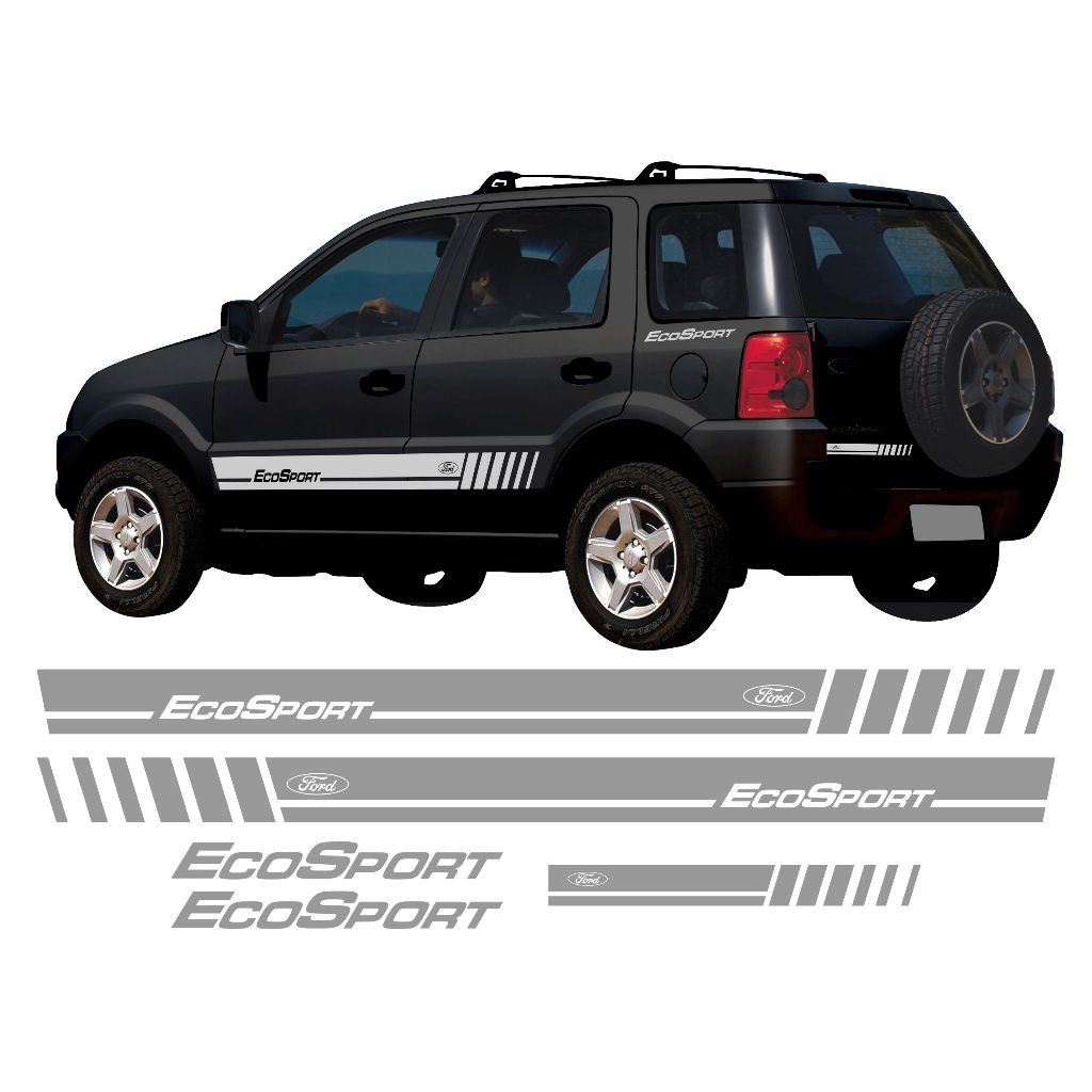 Kit Adesivos Faixa Lateral e Traseira Ford Ecosport Freestyle Tuning Sport Personalizado Prata