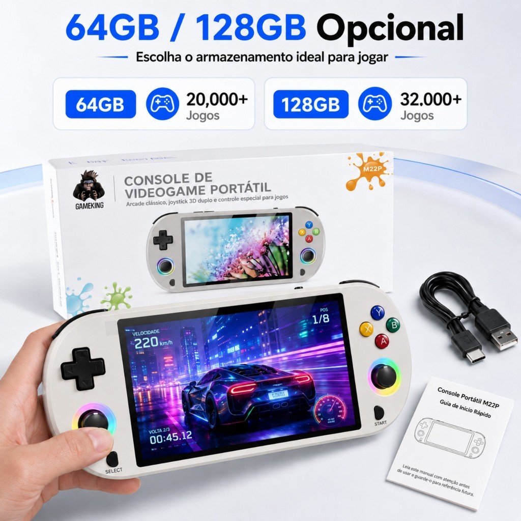 M22 Pro Retro Console De Jogos Portátil 5.0 ′ HD 1920 * 1080 IPS Display Suporte LINUX/Emec 4.3 Bolso Vídeo Playe