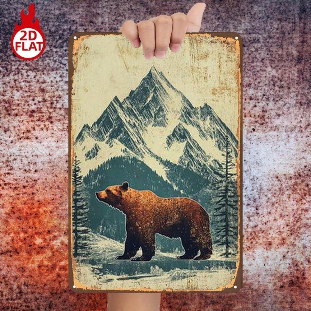 CIFbuy 1pc Urso Montanhas Nevadas Sinal De Metal 8x12 Polegada Arte De Parede
